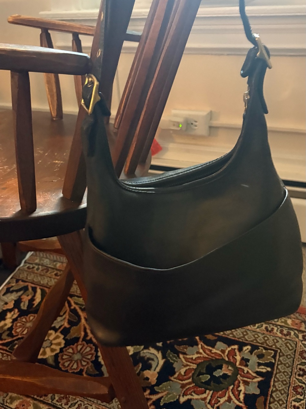 Coach Black Leather Shoulder Hobo with Gold-Tone Buckle - Picture 5 of 6